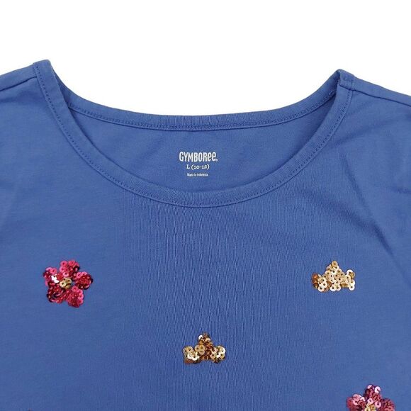 Gymboree Girls Top Large 10-12 Blue Cuffed Sleeve Sequin Cotton Blend - Picture 2 of 8